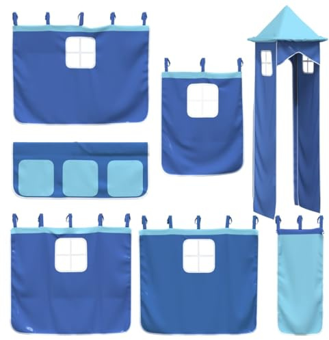 vidaXL Cortinas para Cama Alta con Torre, Cortinas para Litera con Bolsillos, Dosel para Niños, Decoraciones para Dormitorio, Poliéster Azul