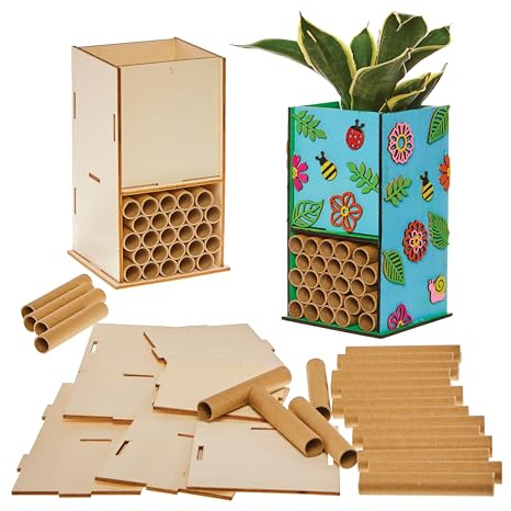 Baker Ross FX944 Holz-Insektenhotel- und Blumentopf-Bastelsets - Packung mit 2, Garten-Bastelsets für Kinder
