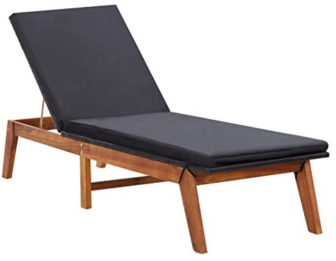 ULUYYUC Rattan-Liegebett Sonnenbank Tagesbett-Überdachung Liege GartenSonnenliege mit Auflage Poly Rattan und Massivholz Akaziegeeignet für Pools, Strände, Decks