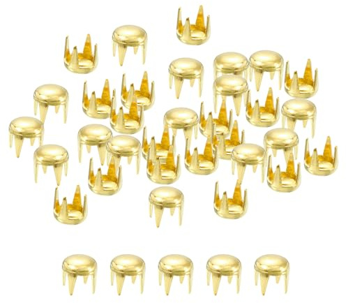 sourcing map 200 Stück 4mm Goldene Runde Kuppelnieten Metallklauenperlen Nagelkopfnieten Spike Nieten Punk Rock DIY für Lederhandwerk Kleidungsgürtel Tasche Schuharmband Zubehör