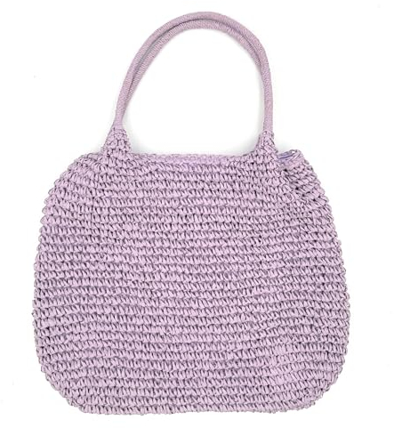 stylx Korbtaschen UNI Damen Stroh Umhängetasche Mori EIN-Schulter-Strohsack Handgewebte Basttasche Korbtasche Sommer Strand Geldbörse Frauen Weben Handtasche für Arbeit Reise Outdoor (lila)