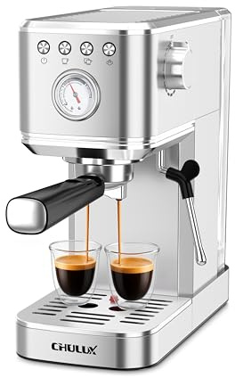 CHULUX Slim Espresso Machine with Milk Frother, 20 Bar Professional Italian Pump Espresso Coffee Machine for Home Cappuccino & Latte Maker, Stainless Steel, Silver