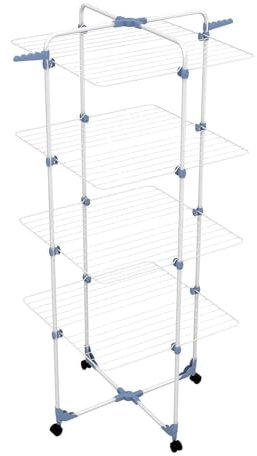 Crisalide® - Stendibiancheria Modulare, Stendino per Abiti Da Pavimento, Struttura a Torre, SalvaSpazio, Con Ruote, Acciaio, Bianco, Dimensioni Aperto 71x71x168CM