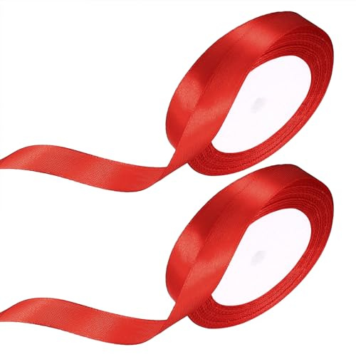 Red Satin Ribbon for Gift Wrapping Ribbon, 2 Rolls 15mm x 22M Red Ribbon for Crafting Flower Bouquets Presents Balloon Valentines Gifts DIY Craft Hair Bows Making Cake Wedding Decorations Ribbons
