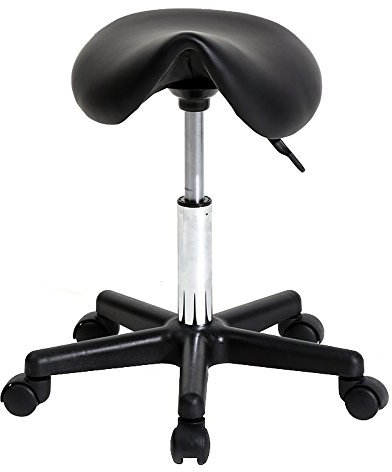 Sattelhocker auf Rad – Schwarzer hydraulischer Sattelhocker aus PU-Leder, drehbar, verstellbare Gasfederstange für Spa, Salon, Maniküre, Tattoo, mit Rädern