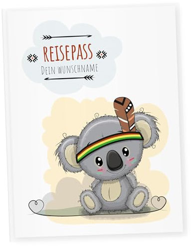Little Fairy Tales Reisepasshülle für Kinder personalisierbar | Kinderreisepasshülle mit Personalisierung/Namen | Schutzhülle personalisierbar mit Waldtiere Koala