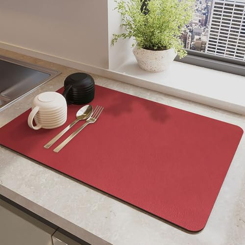 Odot Alfombrilla Escurreplatos, Súper Absorbente Alfombrilla Cafetera Secado Rápido Bayeta Escurreplatos Estera Fregadero para Encimera de Cocina (40x50cm,Rojo)