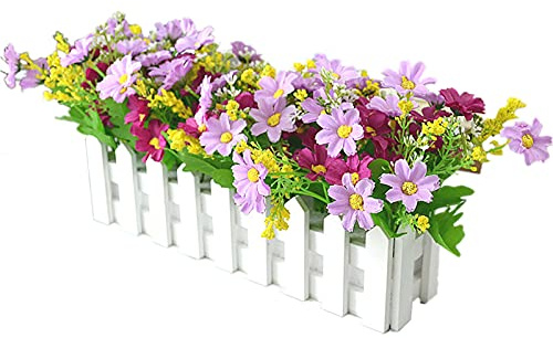 Künstliches Blumen-Set für Holzzaun, Künstliche Blumenpflanzen, Künstliche Chrysanthemen Im Topf, Kunstpflanze in Gemischten Farben Im Lattenzaun-Topf, Künstliche Pflanzen, Künstliche Grüne(#2)