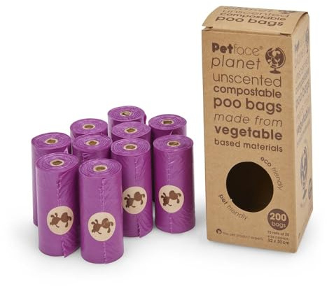 Petface Planet Hundekotbeutel, geruchlos, kompostierbar, Violett, 200 Stück