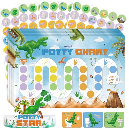 Potty Training Reward Chart - 10 Sheets Dinosaur Toilet Training Reward Chart with 490pcs Potty Training Stickers Rewarding Crown for for Toddler Children Behavior (Jurassic Dinosaurs)