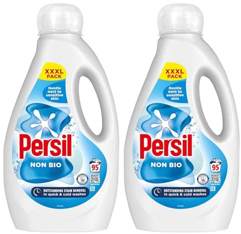 Persil XXXL tvättmedel tvättmedel utmärkt fläckborttagning snabb och kall tvätt tuff på fläckar mild bredvid känslig hud 95 tvättar 4-pack, 2,565 liter (förpackning med 2, icke-bio)