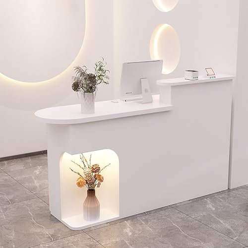Empfangstheke Mit Schubladen Und 1 Schrank Empfangstresen Mit LED-Lichtern Bürotheke Holz Begrüßungstheke Moderner Für Firmenhallen Hotelrezeptionen Bekleidungsgeschäften Konditoreien Obstgeschäften(W