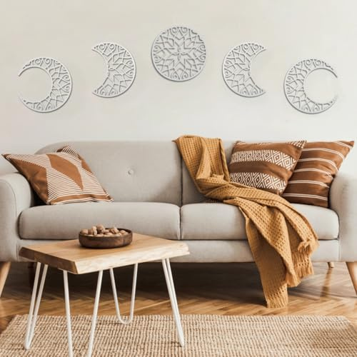 Tres Aristas Fase Lunar Decoración Pared Moderna 5 Piezas - Nuevo Diseño Moderno - Decoracion para Salon, Dormitorios y otras estancias - Decoracion Hogar para pared (Blanco)