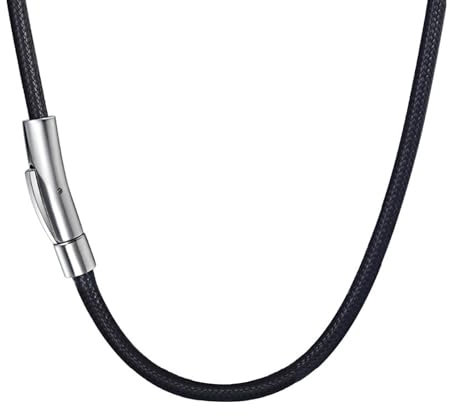 Lederband Mit Verschluss,3MM Premium Lederkette Herren Damen Mit Edelstahl Verschluss Ketten,Leder Halskette Männer,Lederhalsband Männer,51cm Kautschuk Halsband,für Jungen Mädchen Kinder Damen Schwarz