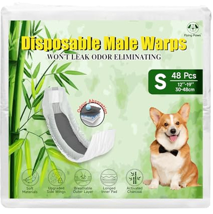 Flying Paws Pañales Desechables para Perros machos, S-48 con carbón Activado, neutralización de olores, pañales Suaves y Transpirables, Pantalones para incontinencia para Cachorros, S-48 Unidades