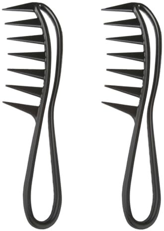 Neoreser Pettine a denti larghi, 2 pezzi, pettini a denti di squalo, per tutti i tipi di capelli, colore: nero