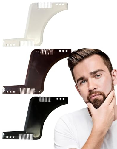 MYGLOAR Set di 2 stencil per barba da uomo e cura della barba | Modello per la barba, ausilio per la rasatura, penna e pettine | Accessori per uno styling e una cura perfetti della barba