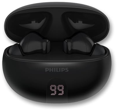 Philips T2520 Wireless Earbuds, Bluetooth 5.4 Active Noise Cancellation, AI Microphone for Clear Calls, Dynamic Bass, 20 Hours Playtime, Water Resistant, USB-C Quick Charge