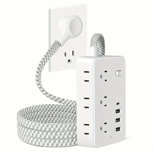 NYSDM Multi-Outlet Power Strip Surge Protector Long Extension Cable 3 USB Charging Ports 6 AC Outlets 1 TYPE C Desktop Station