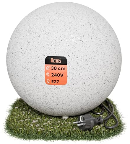 SMART LED Stone IP65 Kugelleuchte für Garten - 30 cm Kugel Außenleuchte Naturstein Optik - E27 230V - winterfest - Erdspieße (Ø 30 cm)
