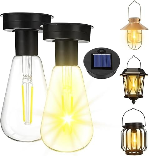 KBIBCK 2 Stück Solar Glühbirnen für Draußen, 8.5cm Garten Solarleuchten Ersatzteile,Solarleuchten Ersatz Top mit Heller LED Glühbirne,Solarleuchten Ersatzteile für Gartenleuchten Solarlaterne DIY Deko