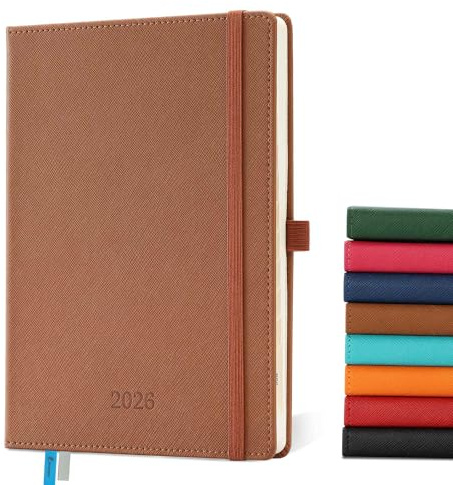 IN-LUXPRO Agenda 2026: Agenda Semainier et Carnet de Notes A5 Moyen 21,9x16,4 cm, Planificateur Hebdomadaire D'Jan 2026 à Déc 2026(12 Mois) Scolaire, Papier 100GSM, Couverture PU cuir Marron