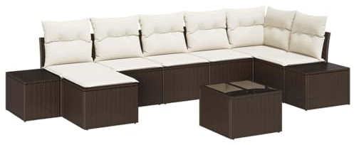 vidaXL Trädgårdsoffset med kudde med lagring 7 pcs Brun konstrotting, Trädgårdsoffor, modern rotting, lätt och hållbar, vadderad utomhuslounge för terrass och uteplats