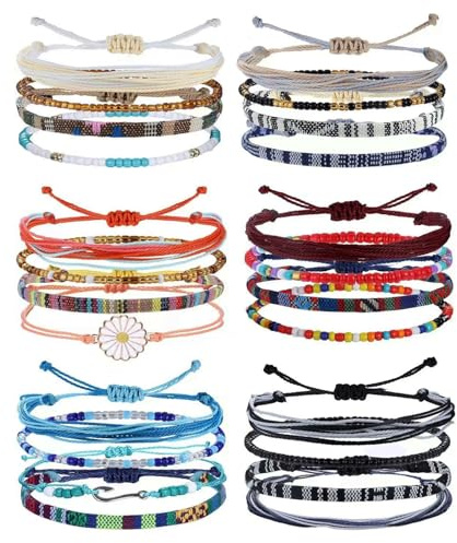 24 Pièces Bracelet Bresilien Femme Fille, Bracelets Plage Faits à la Main Réglable, Bracelets Tissu Cordon, Bracelet de Cheville en Corde Tressée Coloré, Unisexes pour Femmes Hommes (Couleur F)