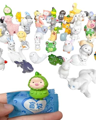 JUKOTA 12pcs Mini Scatola cieca, Simpatiche Mini Statuette di Animali, Giocattoli Casuali con Borsa cieca per Animali, per riempitive per Uova di Pasqua, premi in Classe, bomboniere
