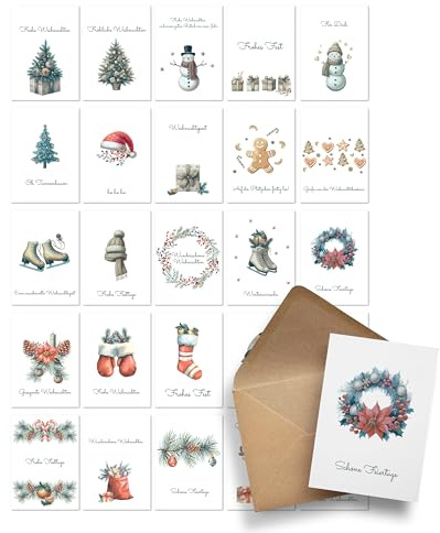 Ausgewählt verpackt Weihnachtskarten mit Umschlag Set – 25 Weihnachtspostkarten, A6 – lustige Karten mit Sprüchen zu Weihnachten – ausgefallen oder klassisch – (DEUTSCH, SET 4)