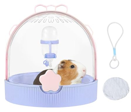 Caja de transporte para animales pequeños, jaula de hámster de viaje, caja de transporte para conejos, caja portátil para mascotas con botella para conejos, pájaros, ratones, gerbil, camping, viaje