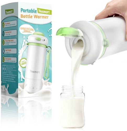 Yousmart Portable Bottle Warmer for Travel - 500ml Capacity, Fast Heating & Precise Temperature Control, Milk Warmer for Baby Formula & Breast, Leak-Proof Design with Child Safety Lock & USB Charging