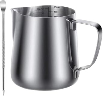 Quorvex Frontalatte - Bricco Per Latte Per Schiumare Con Misure Graduate | Caffè 350ml per Latte Art, Bricco per Cappuccino per Casa Bar Ristorante - per Bar Casa Caffè Ristorante