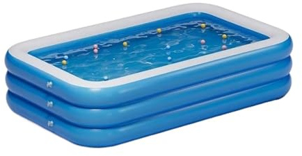 Piscine Gonflable familiale carrée à Trois Anneaux, surélevée et épaissie, Fond Simple, Bleue Blanche, Grande Taille(L)