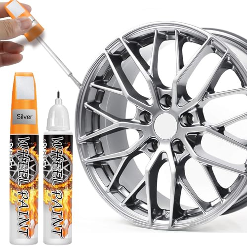 Aarovibe Lot de 2 Efface Rayure Voiture, 20 ml Stylo Efface Rayure Voiture, 2-en-1 Conception, Peinture Jante, Stylo Réparation Jante, Convient aux Voitures, Motos, Facile à Utiliser, Étanche (Argent)