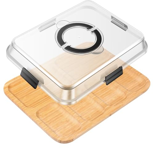 Toaboa Charcuterie Platte mit 6 Fächern Holz Geteiltes Serviertablett mit Deckel und Griff Snackbox Organizer Tragbar Praktischer Servierplatte für Picknicks Campingausflüge Partys Festivals