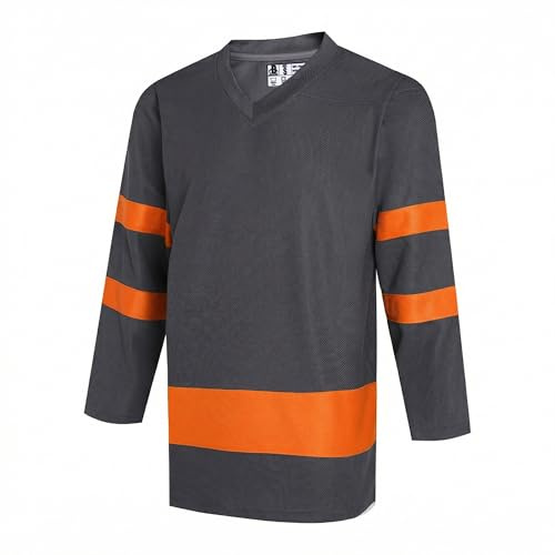 DEHANER Men's Women's Hockey Jersey for Adult V-Neck Practice Shirts College Hockey Sports Gear Winter Holiday Casual Outfits Orange Stripe-Dark Gray Jersey Men Size XX-Large