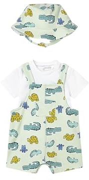 Mayoral Completo neonato 2-4 mese cm 65 con salopette verde acqua con dinosauri e cappellino abbinato
