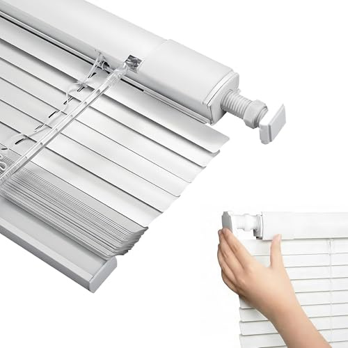 25mm Slat No Drill Venetian Blinds for Windows, Small Aluminum Room Darkening Privacy Shutter Blinds, Custom Horizontal Blackout Window Shades No Tools for Office, Kitchen, Bathroom(White)