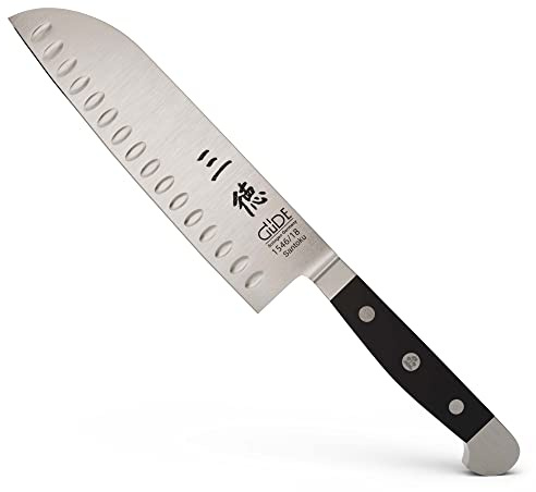 GÜDE Solingen - Santoku mit Kulle geschmiedet, 18 cm, POM schwarz, ALPHA, Doppelkropf, Handmade Germany
