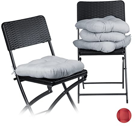 Relaxdays 10020806 Coussin de chaise lot de 4 lavable 10 cm épaisseur doux moelleux pour siège de jardin à nouer 40 x 40 cm polyester, gris