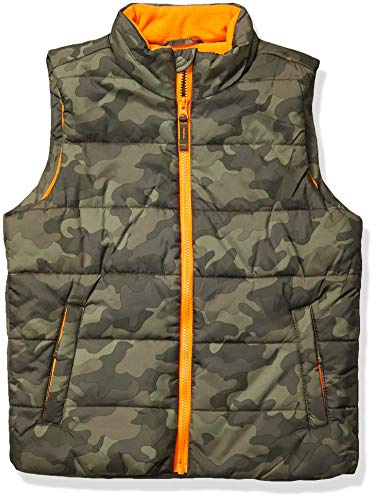 Amazon Essentials Gilet Imbottito Pesante da Esterno Bambini e ragazzi, Verde Militare Motivo Mimetico, 11-12 anni