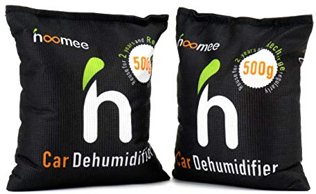 HOOMEE Sac déshumidificateur pour Maison, 2x500g déshumidificateur Réutilisable 2 Ans, Réduit l'humidité de l'air, Les odeurs, Les moisissures dans Les Petites pièces, la Salle de Bains, Les placards