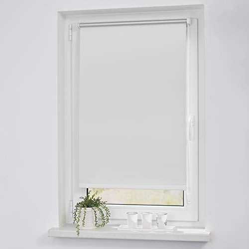 ROOMY Thermo-Rollo Klemmfix ohne Bohren Verdunkelungsrollo mit Montageschiene Hitzeschutzrollo Sichtschutz Weiß, 100 cm x 150 cm (B x L)