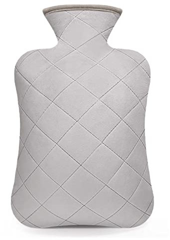 BYXAS Wärmflasche mit Bezug- 2.0L Wärmflaschen Auslaufsicher, Bettflasche mit Superweichem Abnehmbaren Bezug, Hand-Fußwärmer, Ideal zur Schmerzlinderung, Farbe Grau
