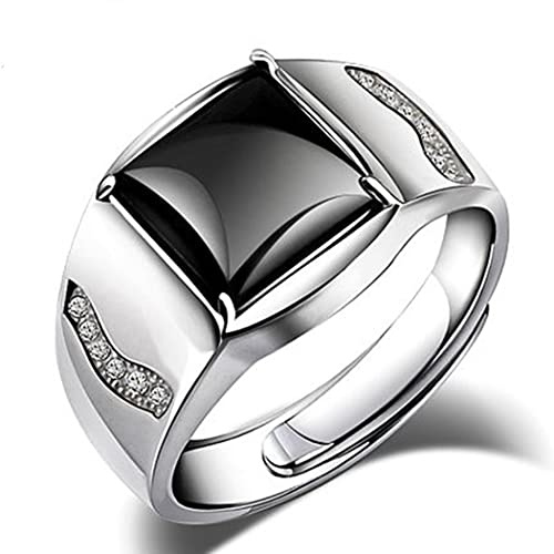 Chereda Black Agate Men's Adjustable Fashion Jewelry Cupronickel Geometric Ring