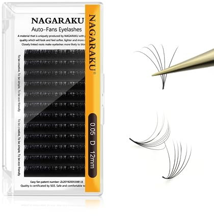 NAGARAKU Ögonfransförlängningar 12 Rader Volume Russian Eyelash Extensions Easy Fan Cluster 2D-20D Falskt Enkel Ögonfrans Ögonmakeup Fransförlängningar Ögonfrans Förlängning (0.05 D Krökning 12mm)