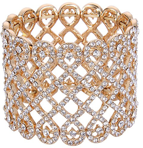 EVER FAITH Damen Armband österreichischer Kristall Art Deco Love Knot breites Braut-Stretcharmband Armreif Armkette