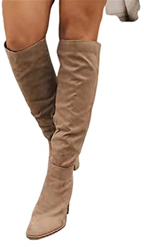Syfinee Stivali lunghi da donna, in pelle scamosciata, alla moda, stivaletti overknee con tacco a blocco, vestibilità elasticizzata, stivali alti da donna e ragazza, invernali, facili da indossare