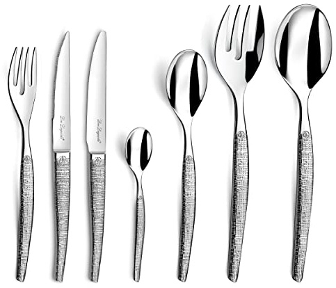 Lou Laguiole bestick JET med fin hammarslagsdesign, glänsande, extraordinärt bestickset, 62 delar